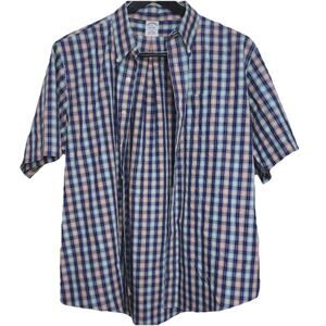 Brooks Brothers Shirt Mens 2XL Blue Regular Fit Plaid Short Sleeve
